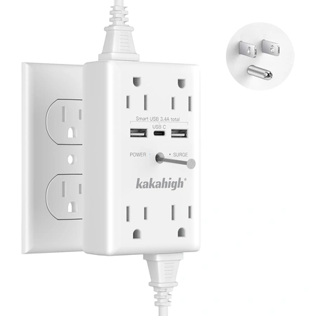wall outlet extender with screw with 1680j surge protected.webp